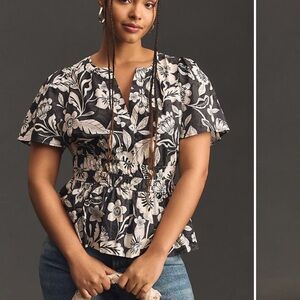 Anthropologie The Somerset Collection Blouse Top Shirt Smocked feminine